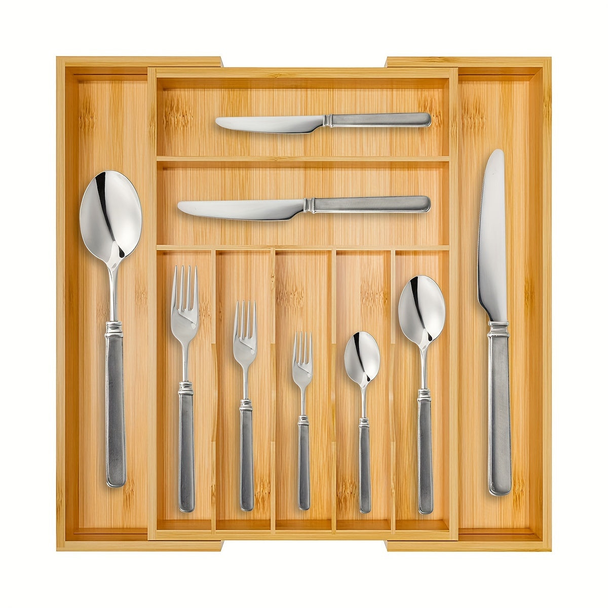 Expandable Bamboo Silverware & Cutlery Organizer – 9-Slot Kitchen Drawer Insert