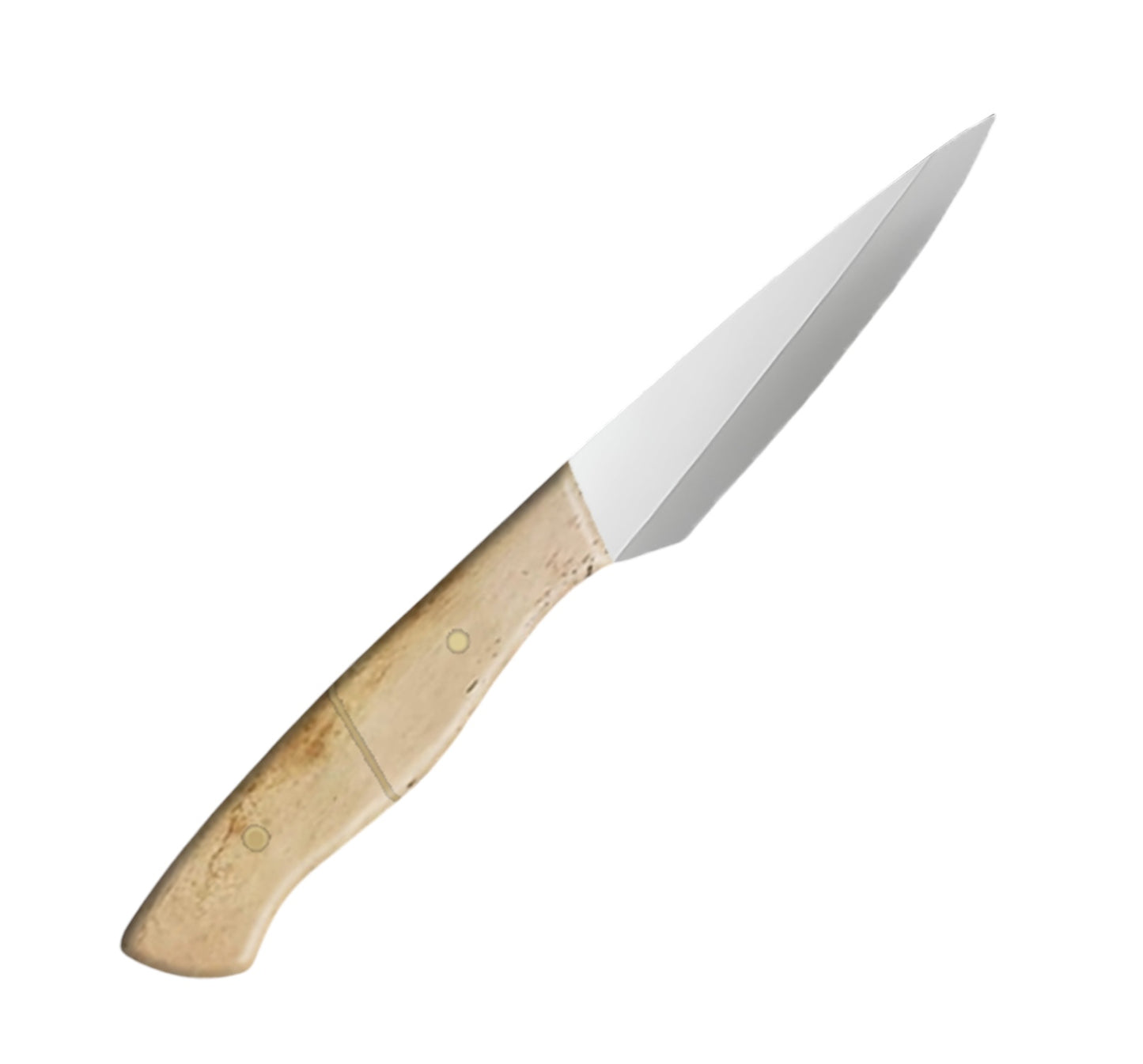 4-inch full-tang paring knife with a stainless steel blade and a polished beige camel bone handle.