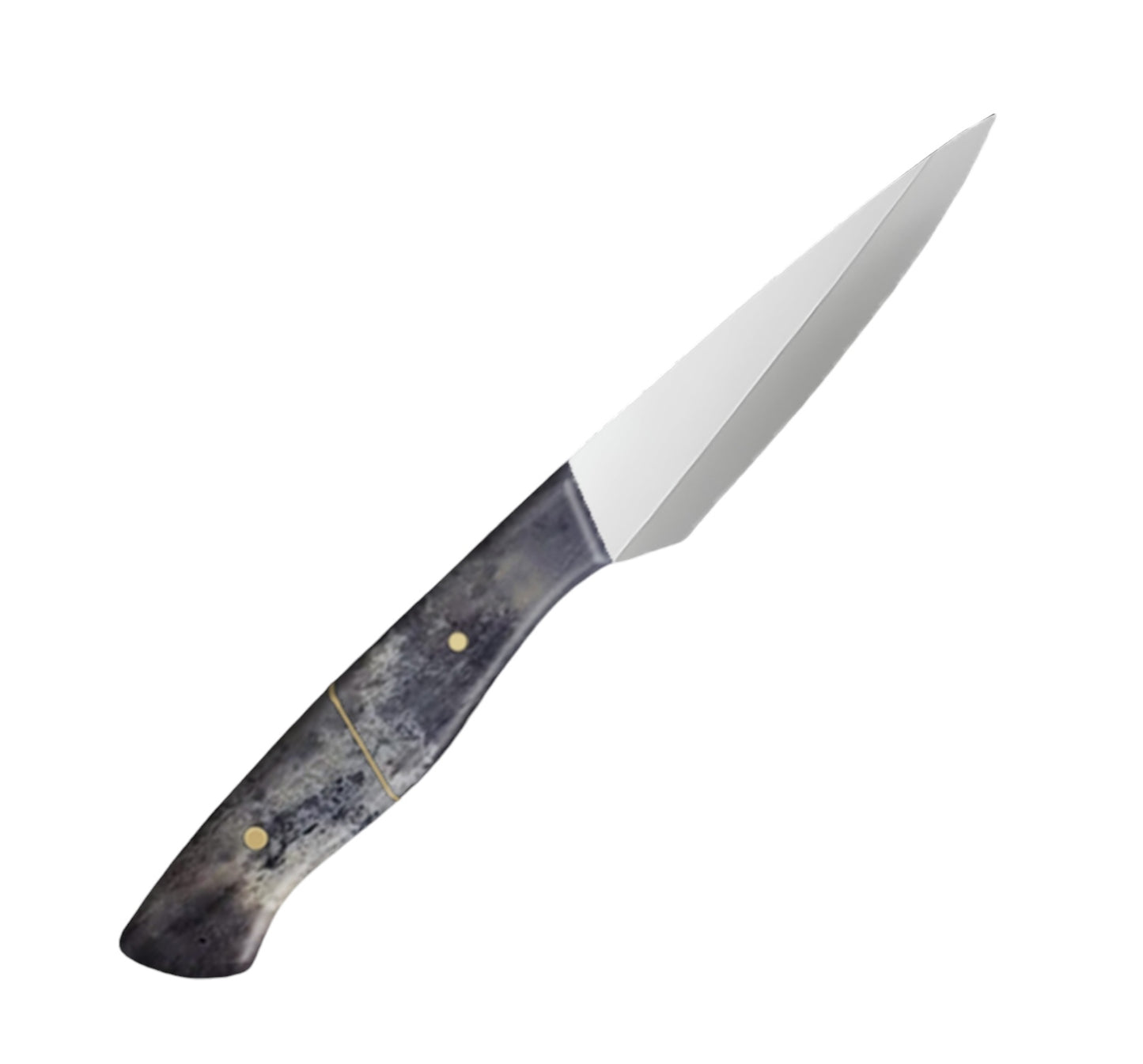 4-inch full-tang paring knife with a stainless steel pattern blade and a polished black camel bone handle, ideal for precision peeling, trimming, and small cutting tasks