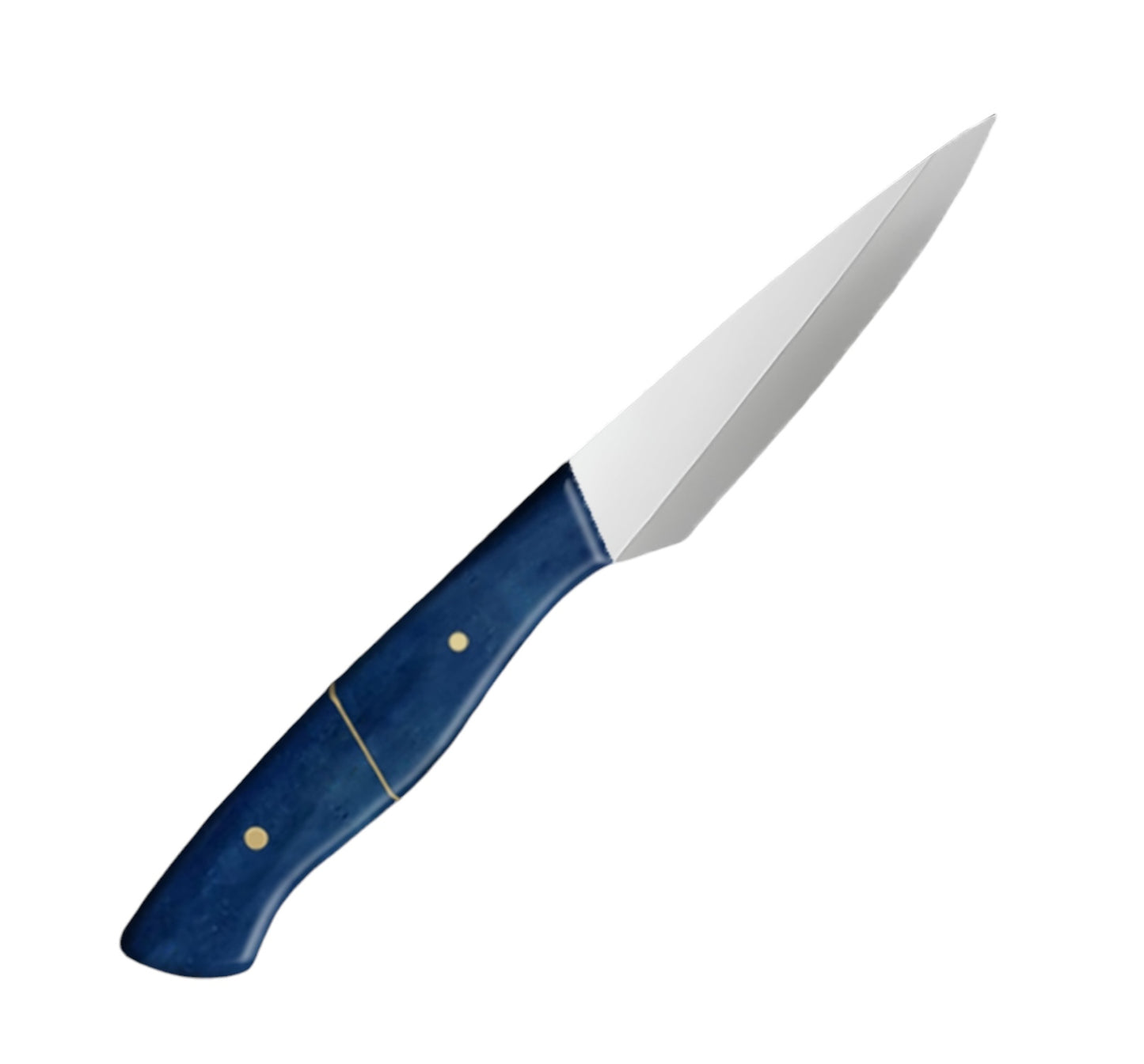 4-inch full-tang paring knife with a stainless steel pattern blade and a polished blue camel bone handle, ideal for precision peeling, trimming, and small cutting tasks