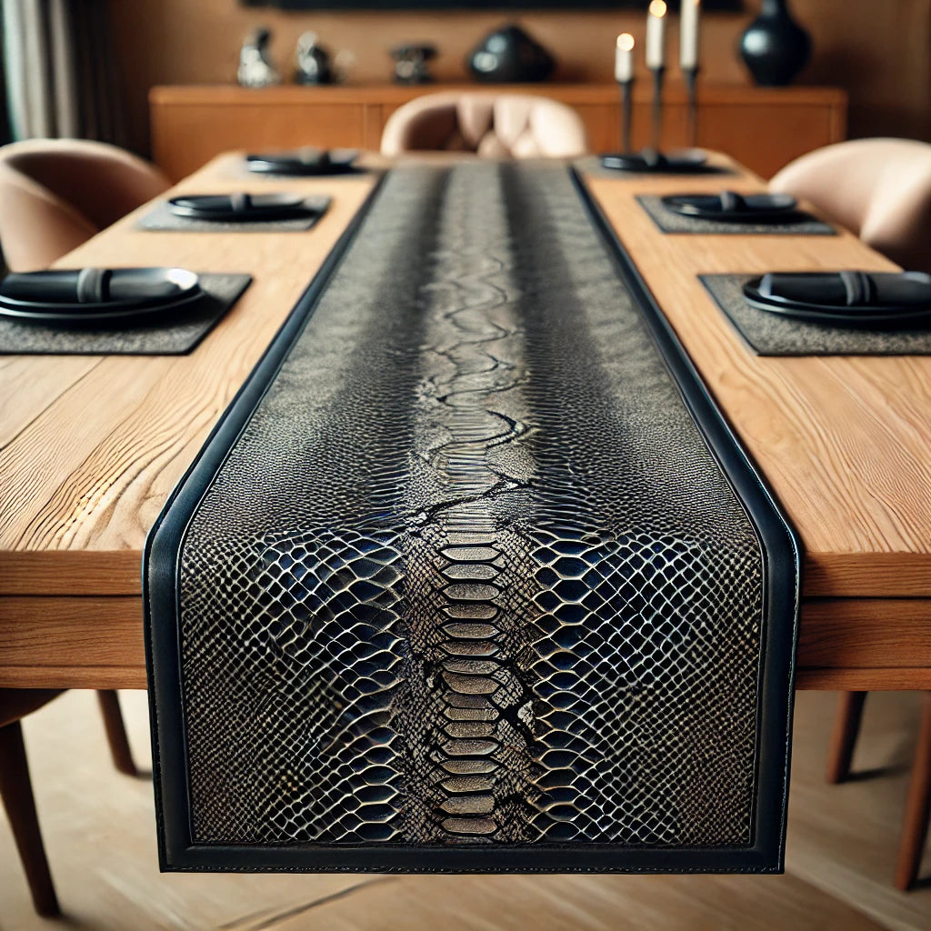 Leather Table runner. Snake skin pattern.