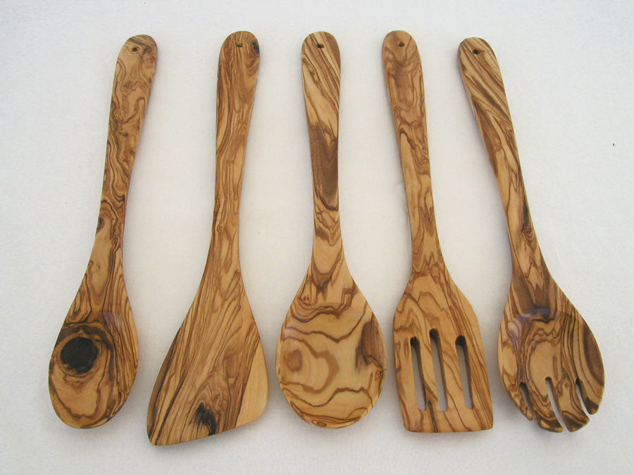 5-Piece Hand-Carved Olive Wood Kitchen Utensil Set – Durable & Eco-Friendly