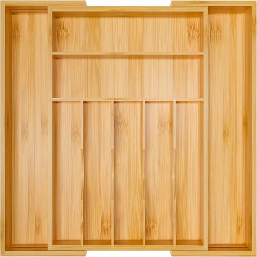 Expandable Bamboo Silverware & Cutlery Organizer – 9-Slot Kitchen Drawer Insert