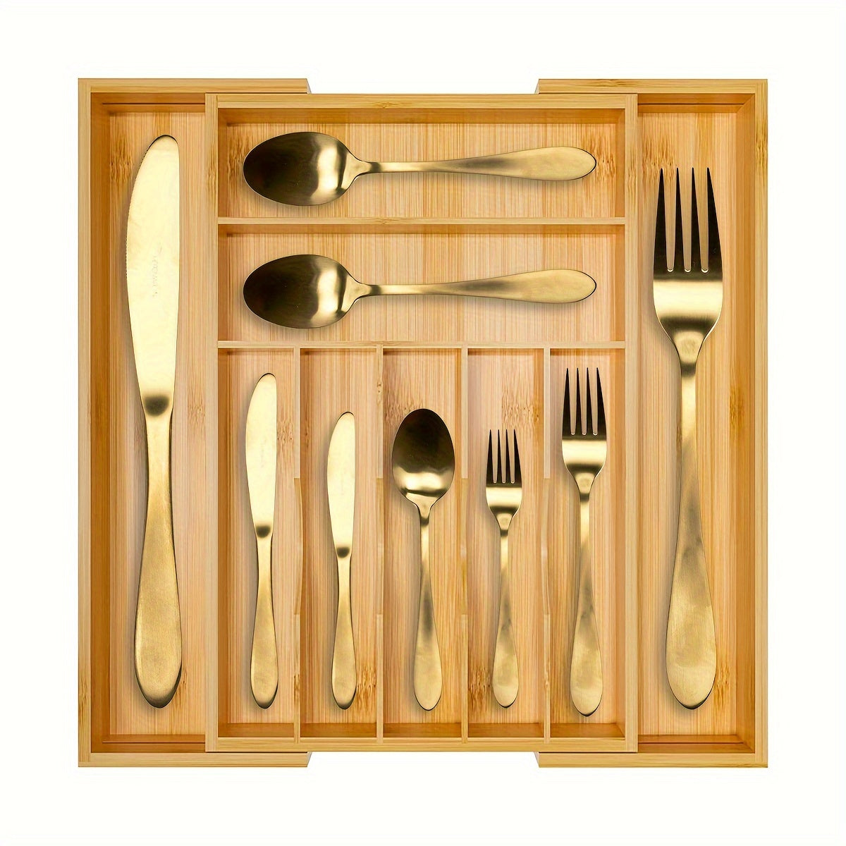 Expandable Bamboo Silverware & Cutlery Organizer – 9-Slot Kitchen Drawer Insert