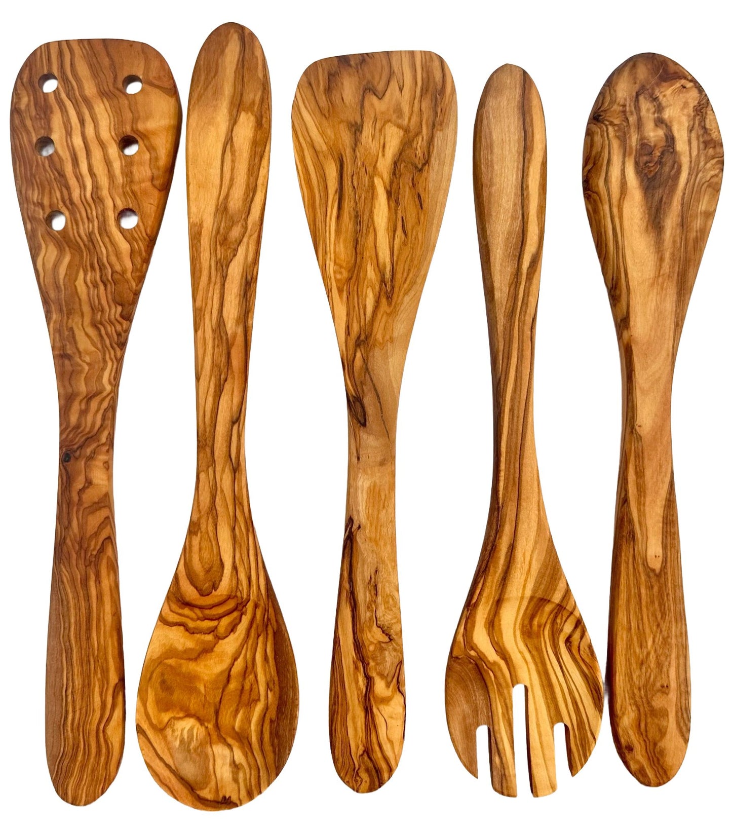 5-Piece Hand-Carved Olive Wood Kitchen Utensil Set – Durable & Eco-Friendly