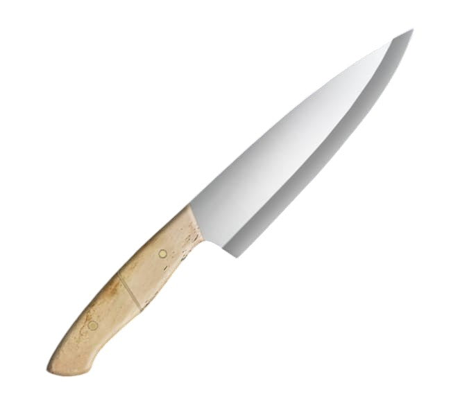 eminence blades 13 inch chef knife made with stainless steel and beige camel bone handle.