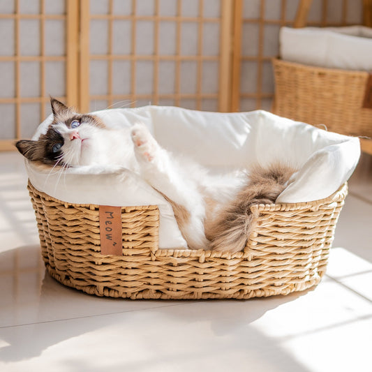 Hand-Woven Rattan Basket Pet Nest