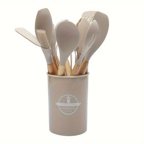 12-Piece Grey Silicone Kitchen Utensil Set – Non-Stick & Heat-Resistant
