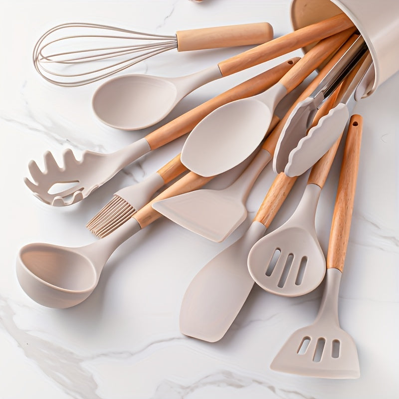 12-Piece Grey Silicone Kitchen Utensil Set – Non-Stick & Heat-Resistant