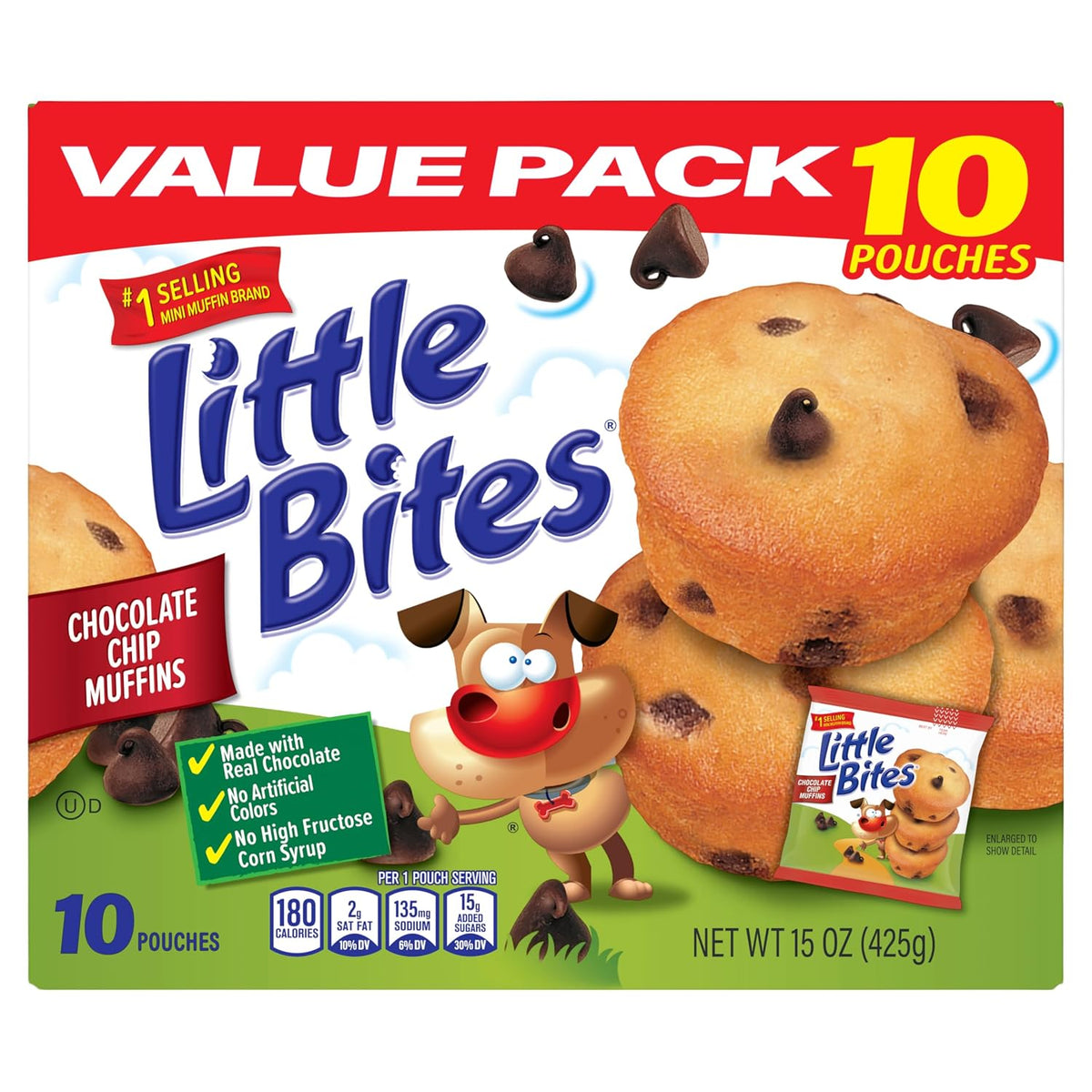 (Value Pack) Little Bites Chocolatey Chip Muffins, 10 individual packs, (1.5 oz each), Made with Real Chocolate Chip Mini Muffins, 15 oz Multipack