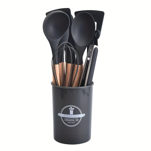 12-Piece Grey Silicone Kitchen Utensil Set – Non-Stick & Heat-Resistant