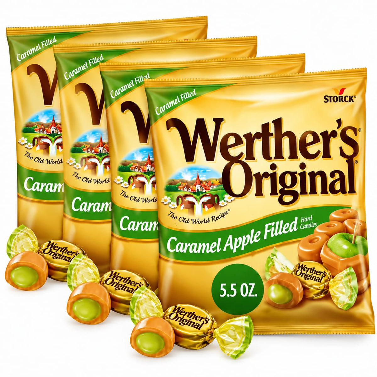 (4 pack) Werther's Original Hard Apple Filled Caramel Candy, 5.5 oz