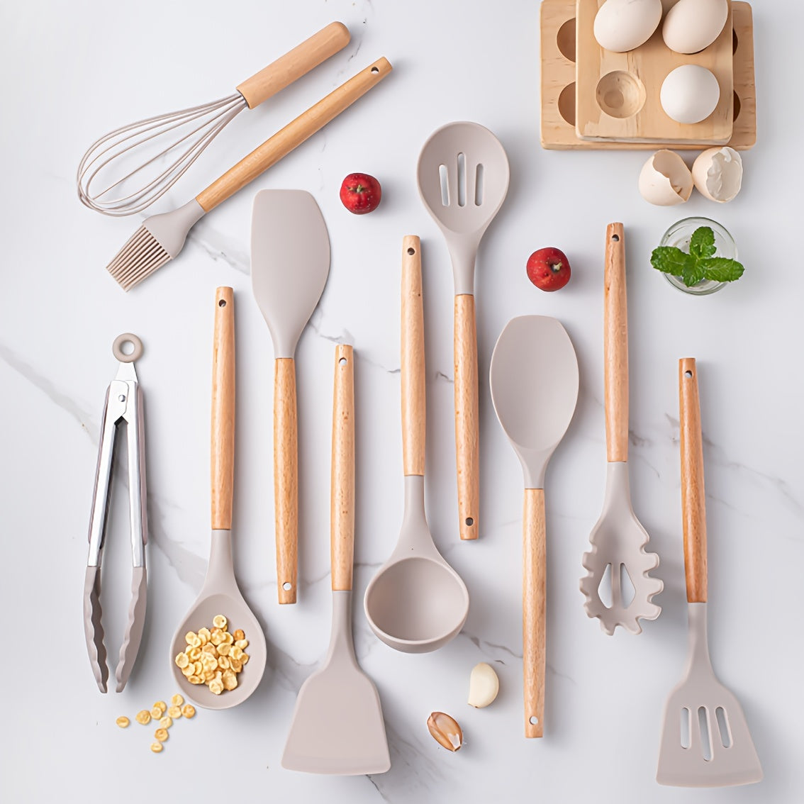 12-Piece Grey Silicone Kitchen Utensil Set – Non-Stick & Heat-Resistant