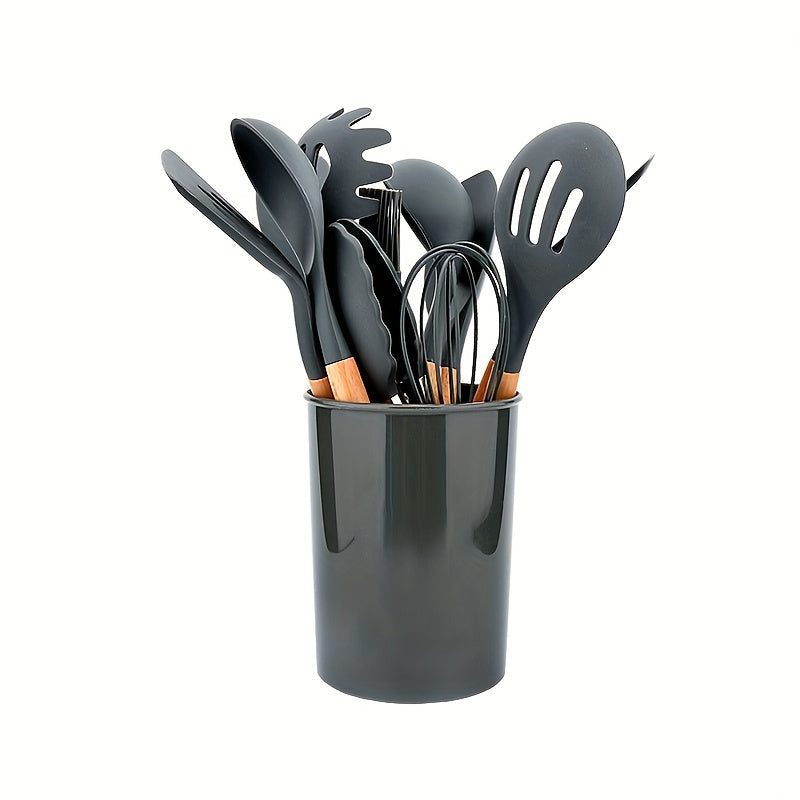 12-Piece Grey Silicone Kitchen Utensil Set – Non-Stick & Heat-Resistant