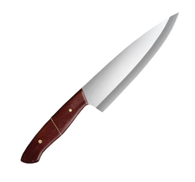 Professional chef knife featuring a polished stainless steel blade with a full tang construction, paired with an ergonomic brown camel bone handle for precision, durability, and style